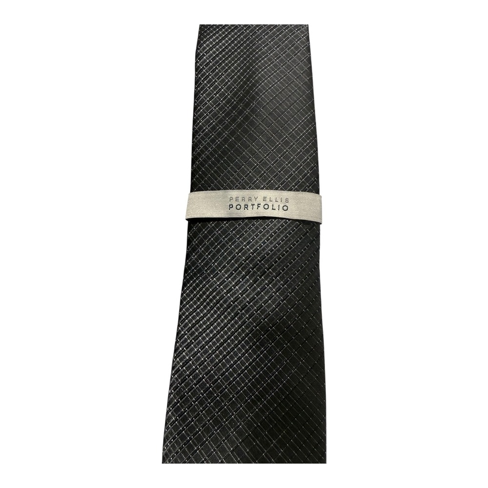 PERRY ELLIS Portfolio Men's Elegant Neck Tie Black color Micro Texture new - Picture 4 of 6